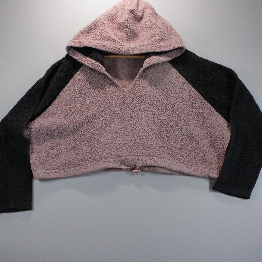 Natural Life Oversized Cropped Sherpa Hoodie Pink Black Colorblock Fall Comf S/M